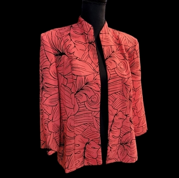 Perceptions New York Jacket, Blazer Red & Black Floral 100% polyester Size 10 - Picture 1 of 6